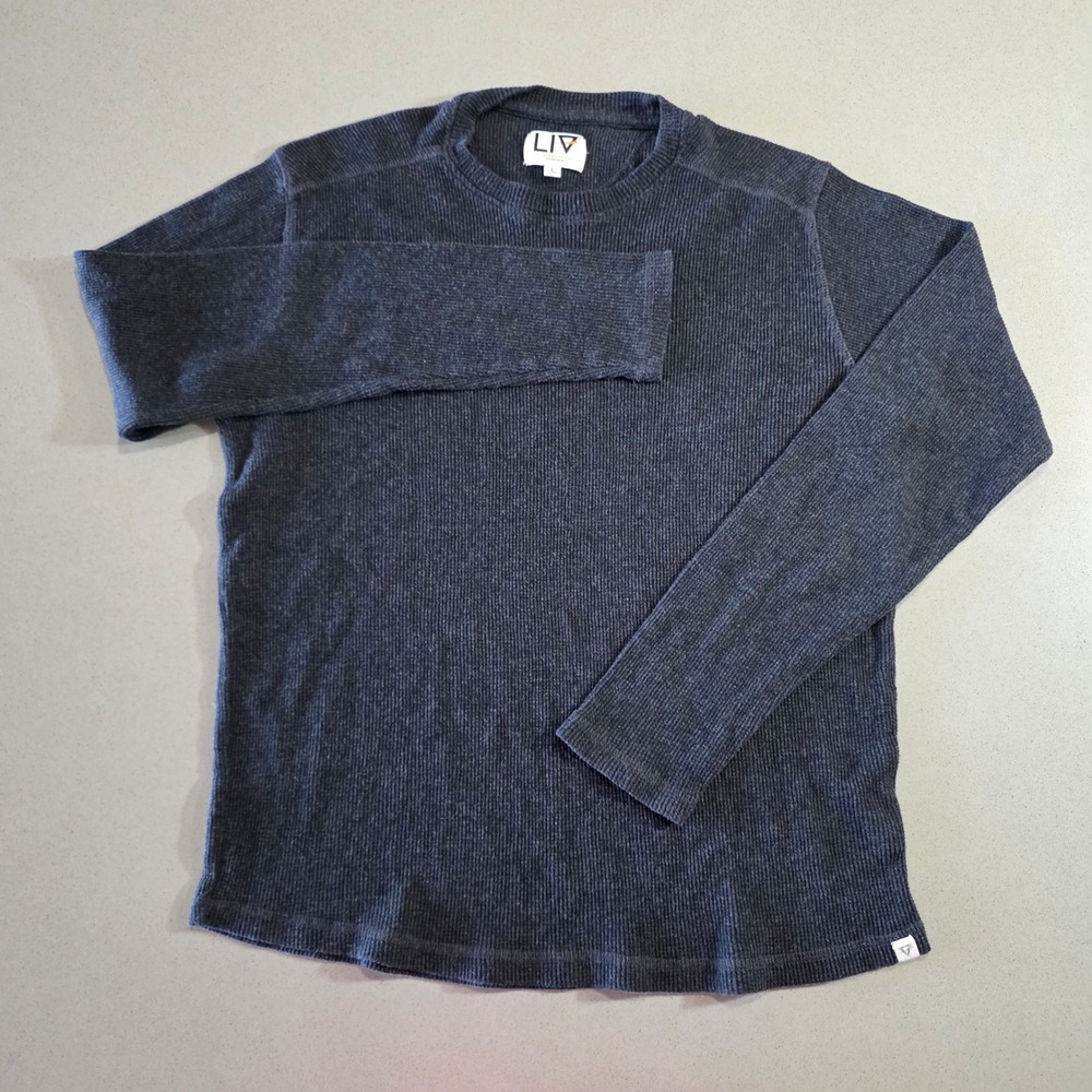 LIV Outdoor Mens Large Charcoal Gray Ribbed Thermal Long Sleeve Crew Neck Shirt